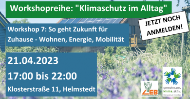 Workshopreihe: „Klimaschutz im Alltag“ der LEB| So geht Zukunft für Zuhause – Wohnen, Energie, Mobilität | 21.04.2023 | 17:00