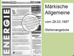 Auszug aus einer Zeitung von 1997